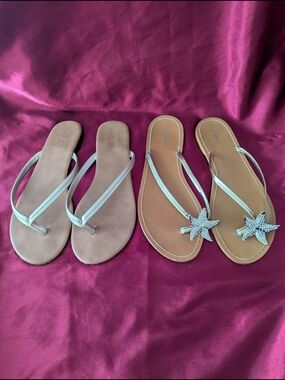 Old Navy And Charlotte Russe Gold Flip Flop Sandals with Starfish Accent Size 8